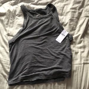 Black and white striped halter tank.